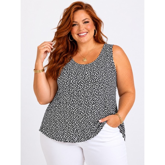 Lands' End Tops - Lands End 1X Tank Top Black White Teardrop Print Scoop Neck Cotton Jersey